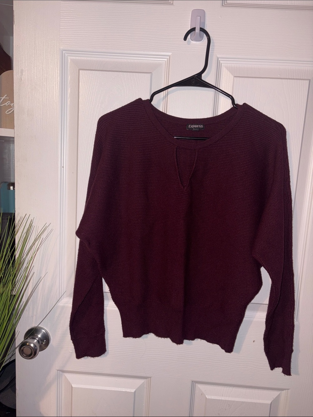 Express Burgundy Crewneck Sweater with Notch Detail